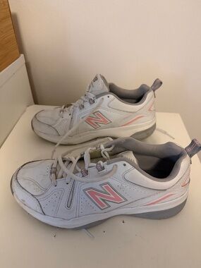 New Balance White and Pink Walking Sneakers